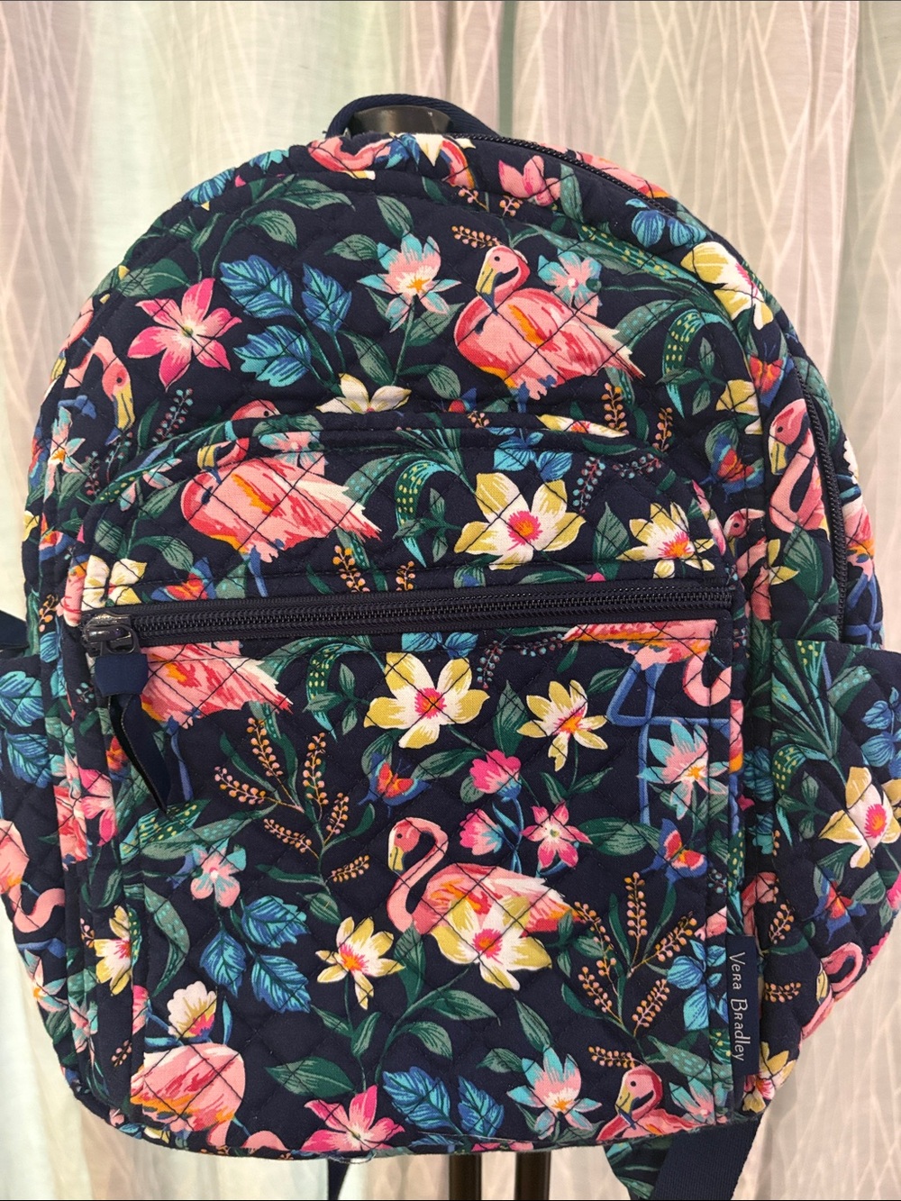Vera Bradley Quilted Small Backpack with Pink Flamingo & Tropical Floral Print